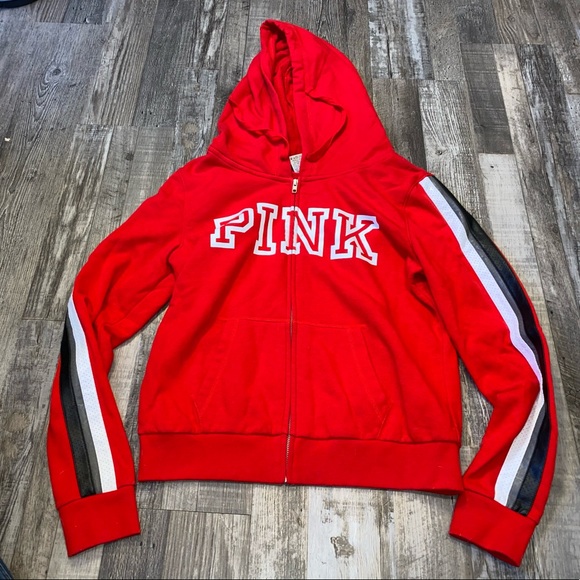 PINK Victoria's Secret Tops - Victoria Secret pink red zip up hoodie sweatshirt